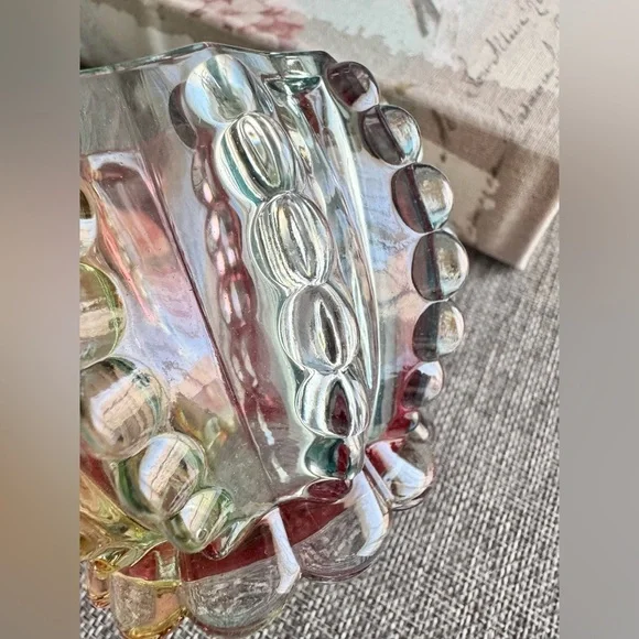 New Rainbow Fluted Knobby Glass Jewelry, Trinket, Candy Dish Decor w/ Lid - 4.5” - Picture 9 of 10